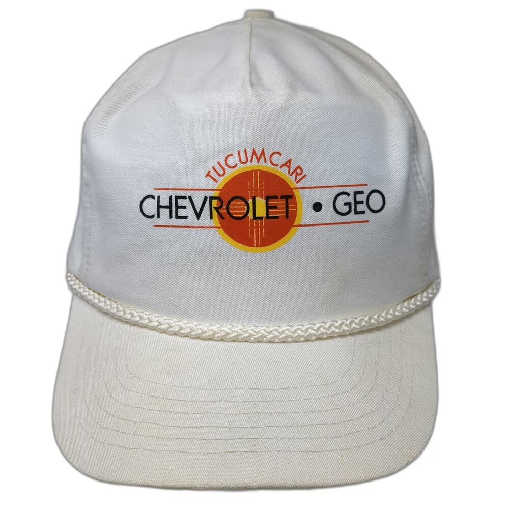 San Sun 5 Panel White One Size Hat Rope Chevrolet Geo Tucumcari NM Slideback